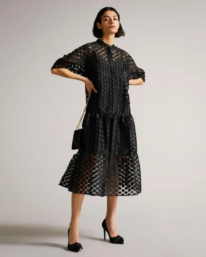 Oversized Shirt Dress With Puff Sleeve Black Women Ted Baker Clothing