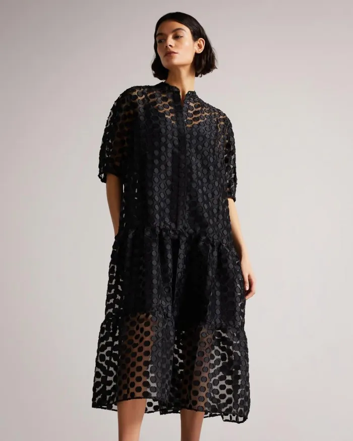 Oversized Shirt Dress With Puff Sleeve Black Women Ted Baker Clothing