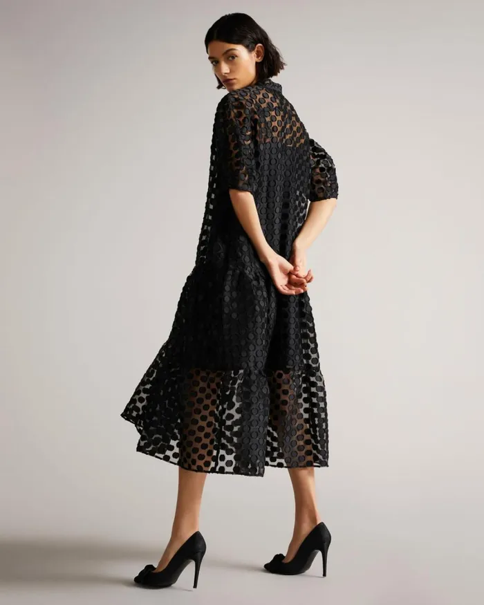 Oversized Shirt Dress With Puff Sleeve Black Women Ted Baker Clothing