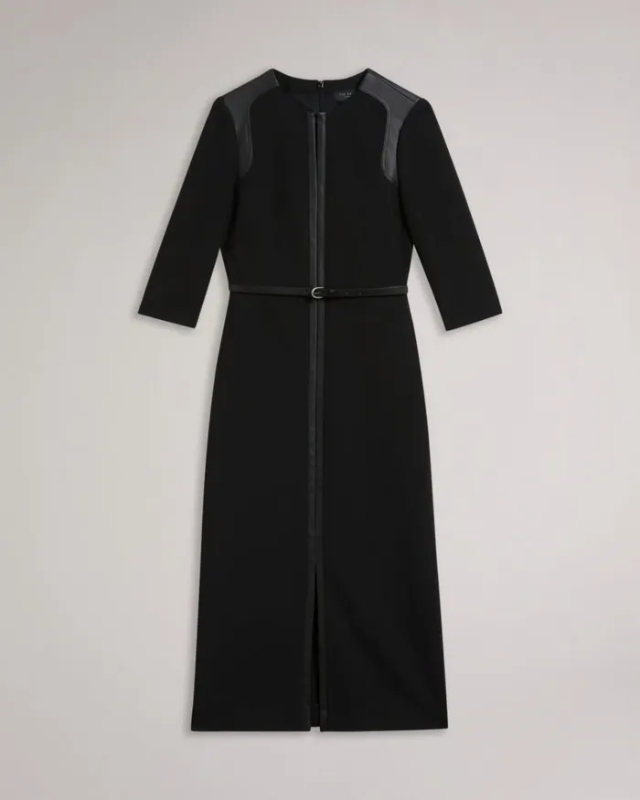 Pencil Dress With Faux Leather Panelling Black Women Ted Baker Clothing
