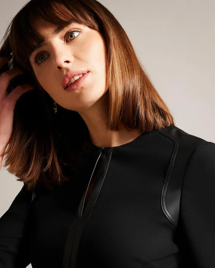 Pencil Dress With Faux Leather Panelling Black Women Ted Baker Clothing Pencil Dress With Faux Leather Panelling Black Women Ted Baker Clothing