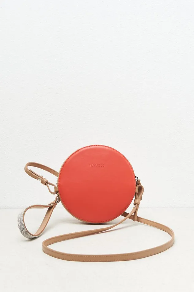 Peserico Bags Woman Round Genuine Leather Bag With Wristband And Shoulder Strap Foliage Red