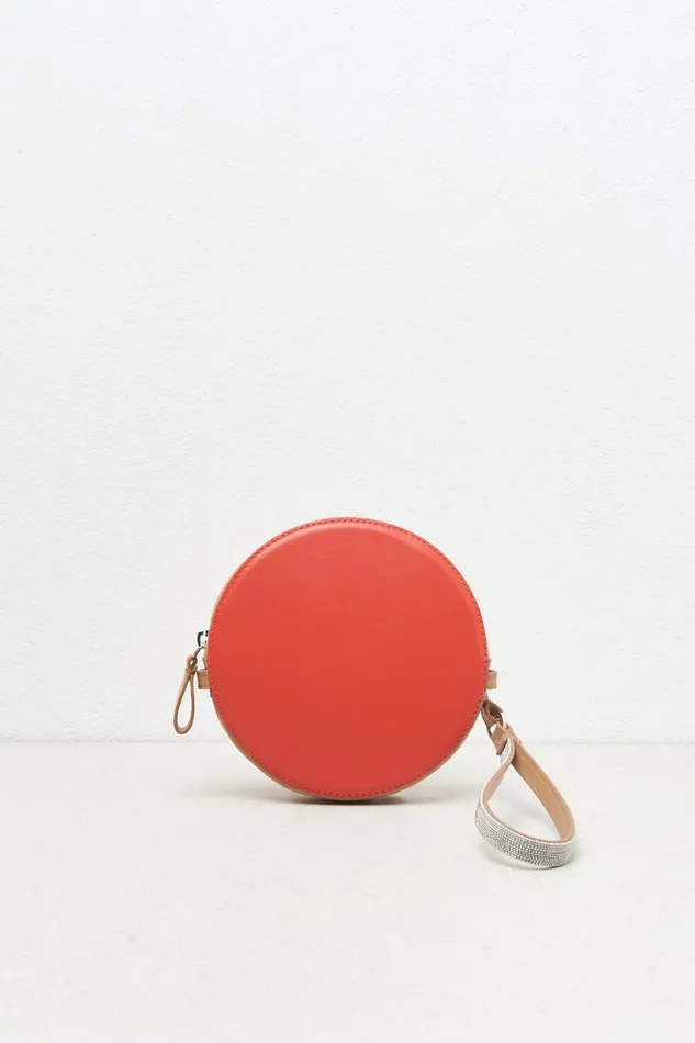 Peserico Bags Woman Round Genuine Leather Bag With Wristband And Shoulder Strap Foliage Red Peserico Bags Woman Round Genuine Leather Bag With Wristband And Shoulder Strap Foliage Red
