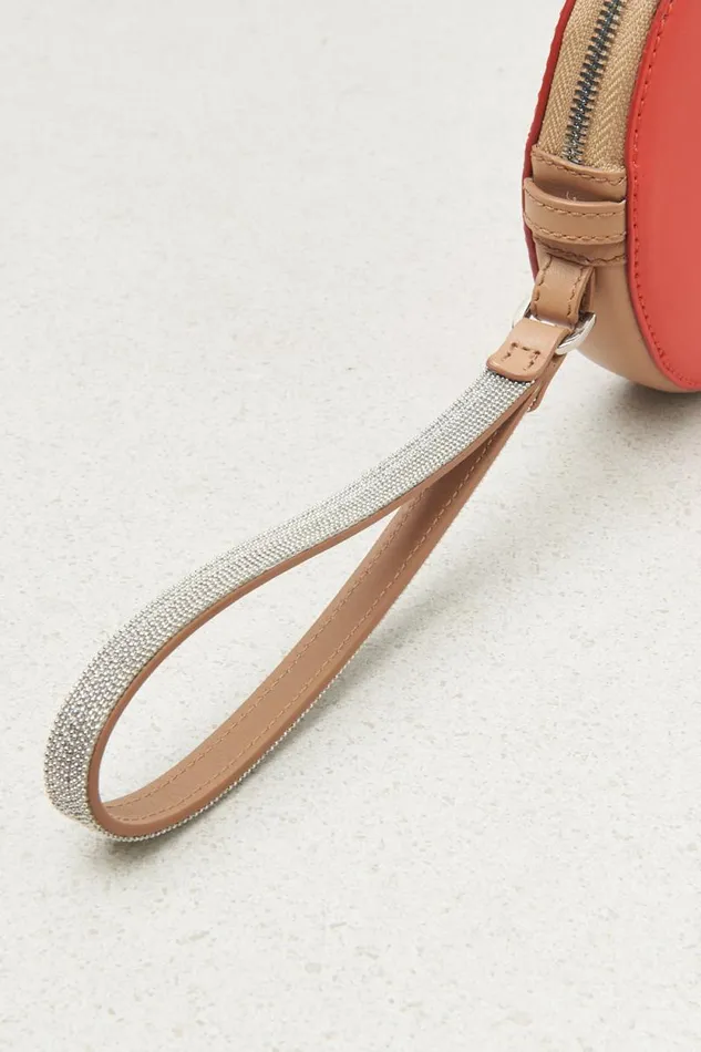 Peserico Bags Woman Round Genuine Leather Bag With Wristband And Shoulder Strap Foliage Red Peserico Bags Woman Round Genuine Leather Bag With Wristband And Shoulder Strap Foliage Red