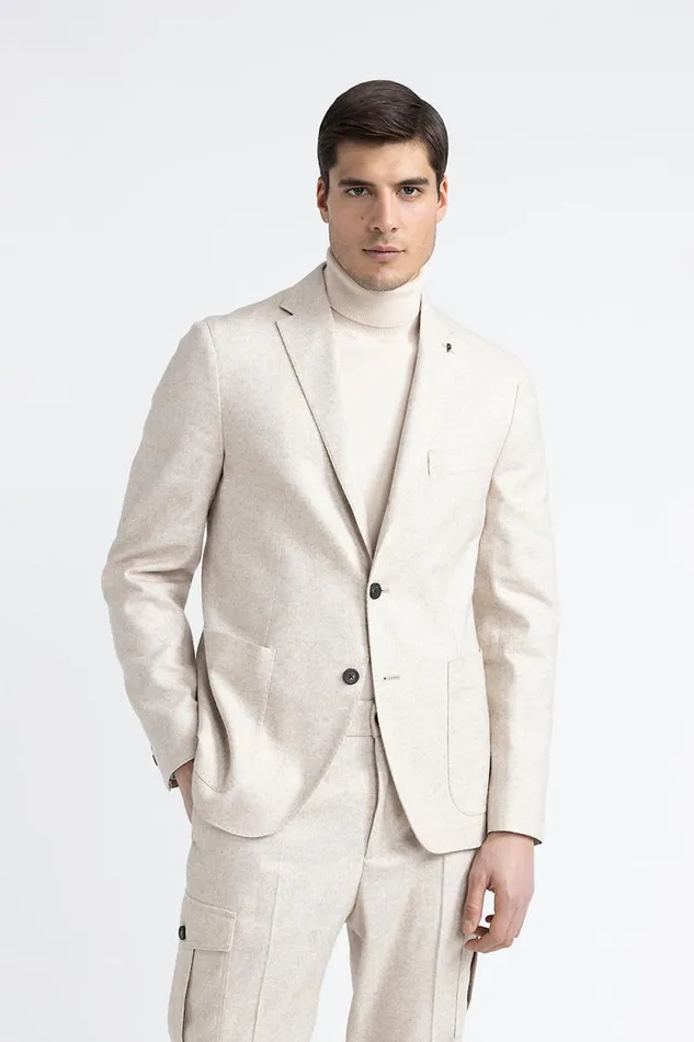 Peserico Blazers Man Wool Silk And Cashmere Tweed SingleBreasted Blazer Beechwood