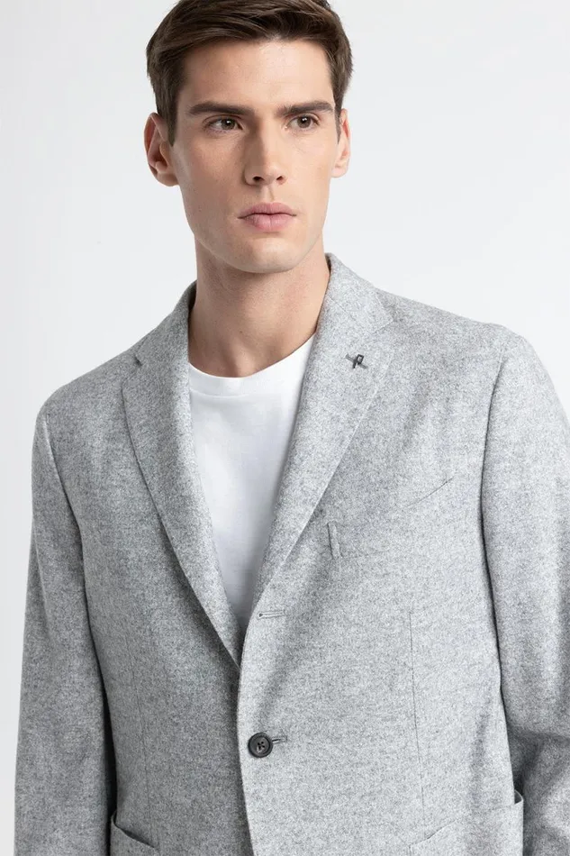 Peserico Blazers Man Wool Silk And Cashmere Tweed SingleBreasted Blazer Granite Peserico Blazers Man Wool Silk And Cashmere Tweed SingleBreasted Blazer Granite