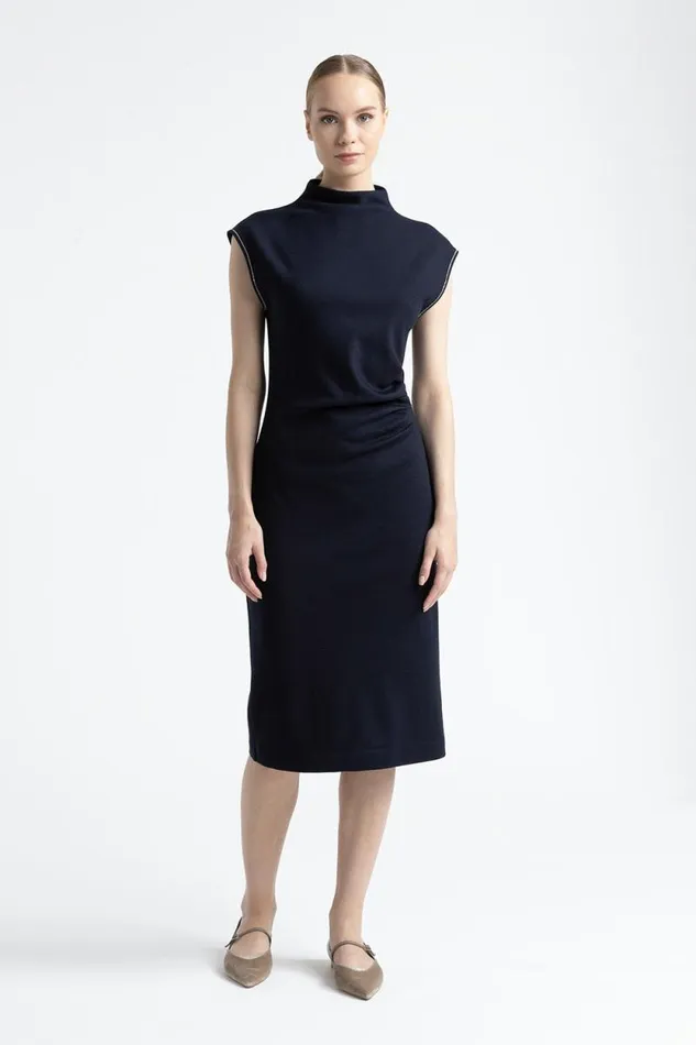 Peserico Dresses And Jumpsuits Woman Fluid WoolCotton Jersey Dress Inkwell Blue Peserico Dresses And Jumpsuits Woman Fluid WoolCotton Jersey Dress Inkwell Blue
