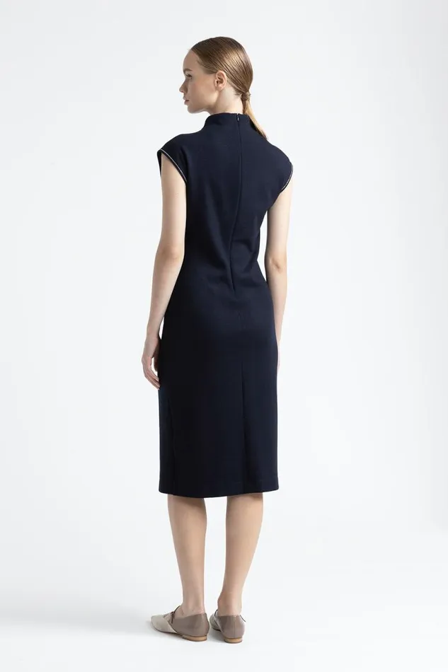 Peserico Dresses And Jumpsuits Woman Fluid WoolCotton Jersey Dress Inkwell Blue Peserico Dresses And Jumpsuits Woman Fluid WoolCotton Jersey Dress Inkwell Blue