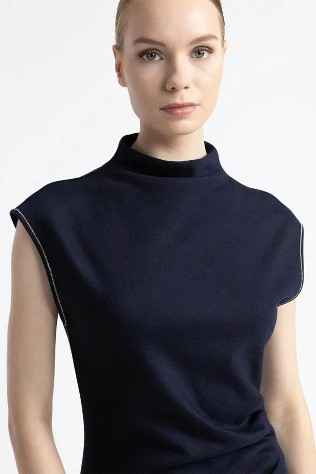 Peserico Dresses And Jumpsuits Woman Fluid WoolCotton Jersey Dress Inkwell Blue Peserico Dresses And Jumpsuits Woman Fluid WoolCotton Jersey Dress Inkwell Blue