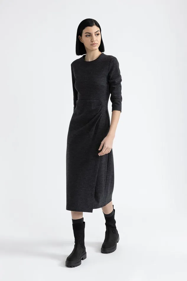 Peserico Dresses And Jumpsuits Woman Fluid WoolCotton Jersey Midi Dress Graphite Peserico Dresses And Jumpsuits Woman Fluid WoolCotton Jersey Midi Dress Graphite