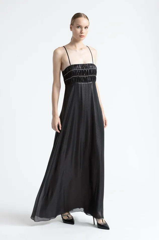 Peserico Dresses And Jumpsuits Woman Laminated Georgette Long Dress Black