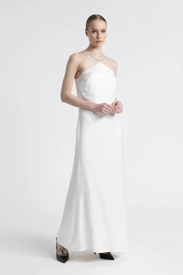 Peserico Dresses And Jumpsuits Woman Long Satin Dress With Straps Natural White Peserico Dresses And Jumpsuits Woman Long Satin Dress With Straps Natural White