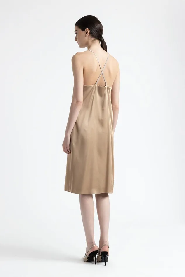 Peserico Dresses And Jumpsuits Woman Satin Midi Dress With Straps Camel Peserico Dresses And Jumpsuits Woman Satin Midi Dress With Straps Camel