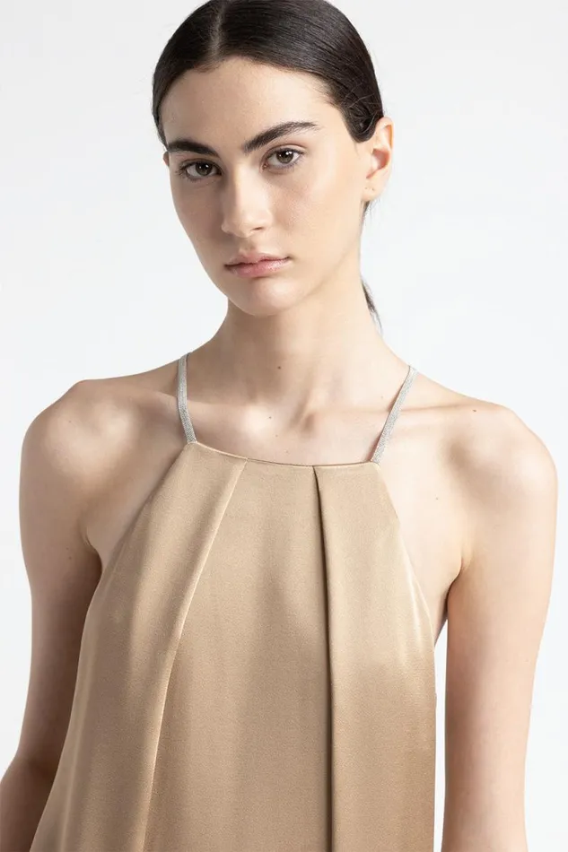 Peserico Dresses And Jumpsuits Woman Satin Midi Dress With Straps Camel Peserico Dresses And Jumpsuits Woman Satin Midi Dress With Straps Camel