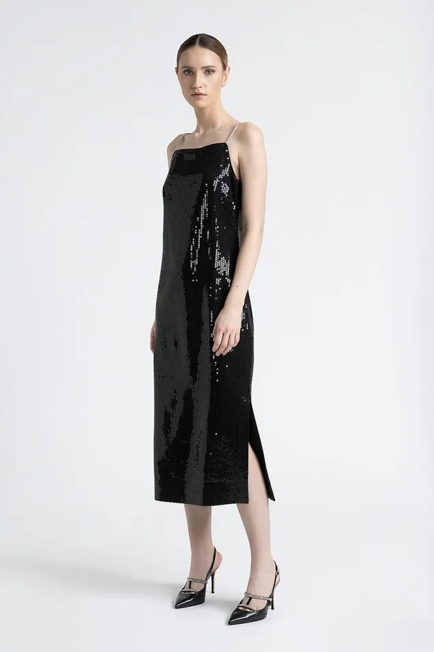 Peserico Dresses And Jumpsuits Woman Viscose Twill Midi Dress With Sequins Black Peserico Dresses And Jumpsuits Woman Viscose Twill Midi Dress With Sequins Black