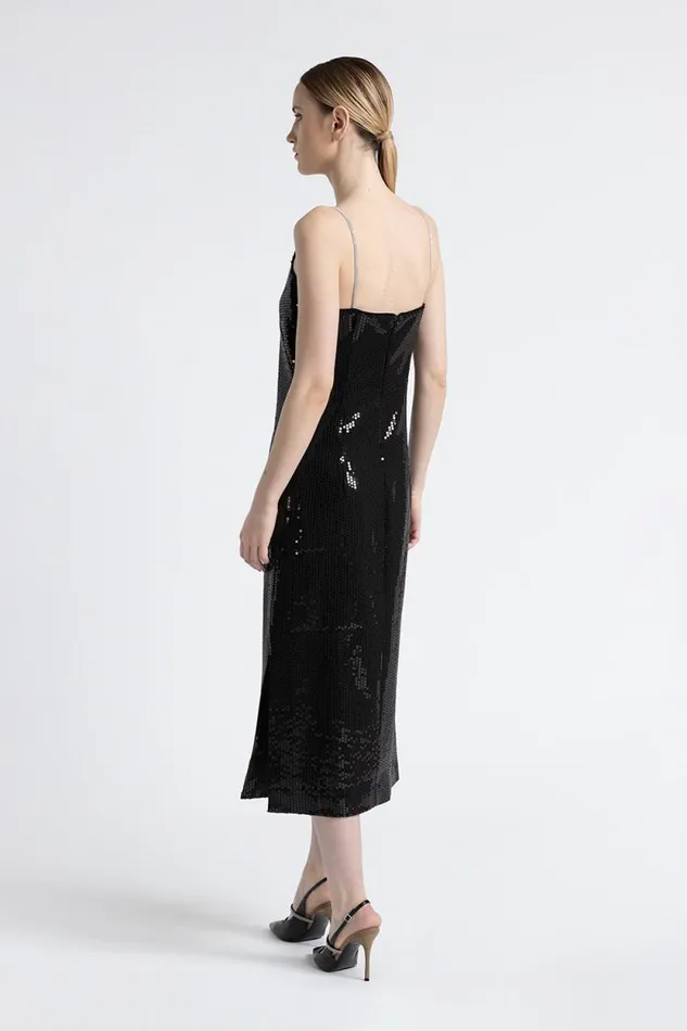 Peserico Dresses And Jumpsuits Woman Viscose Twill Midi Dress With Sequins Black Peserico Dresses And Jumpsuits Woman Viscose Twill Midi Dress With Sequins Black