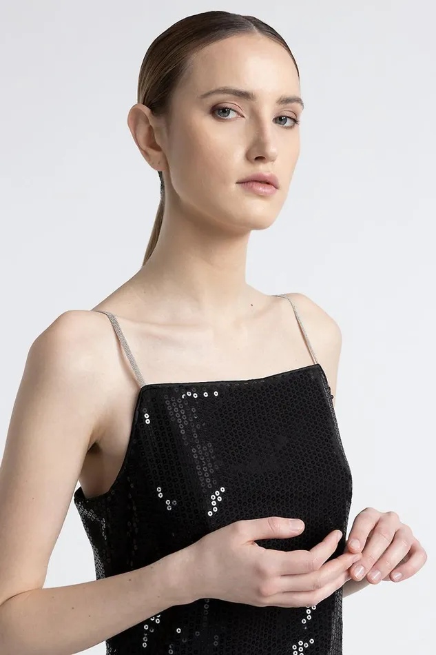 Peserico Dresses And Jumpsuits Woman Viscose Twill Midi Dress With Sequins Black Peserico Dresses And Jumpsuits Woman Viscose Twill Midi Dress With Sequins Black