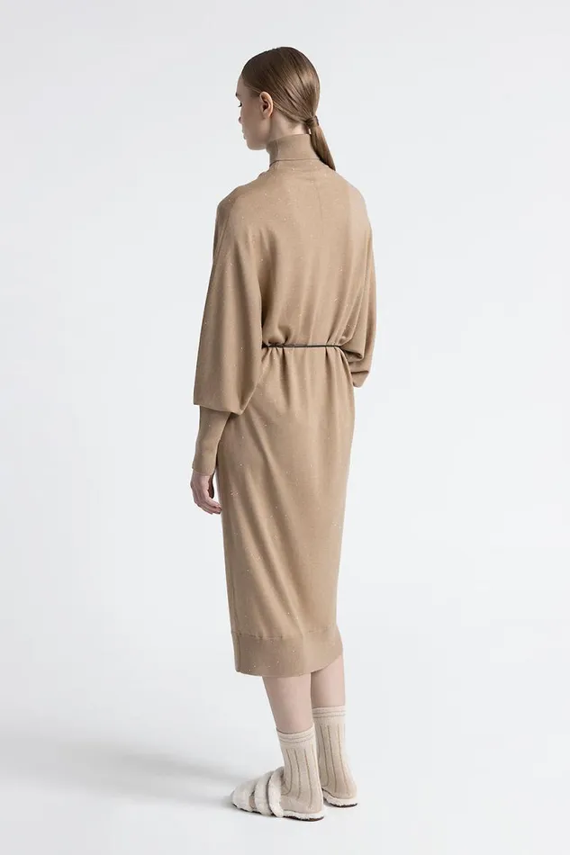 Peserico Dresses And Jumpsuits Woman Wool And Viscose Belted Midi Dress Camel Peserico Dresses And Jumpsuits Woman Wool And Viscose Belted Midi Dress Camel