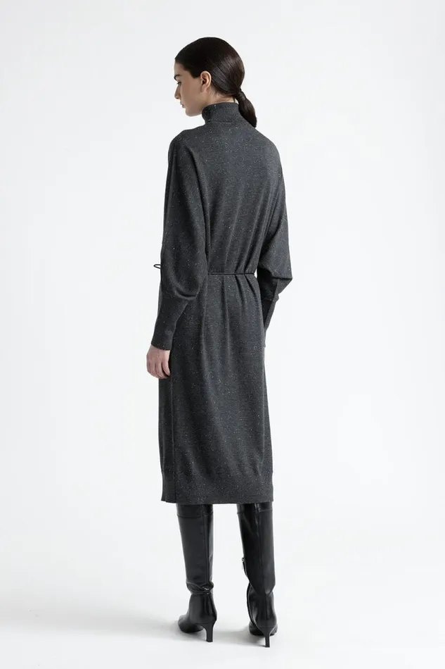 Peserico Dresses And Jumpsuits Woman Wool And Viscose Belted Midi Dress Graphite Peserico Dresses And Jumpsuits Woman Wool And Viscose Belted Midi Dress Graphite