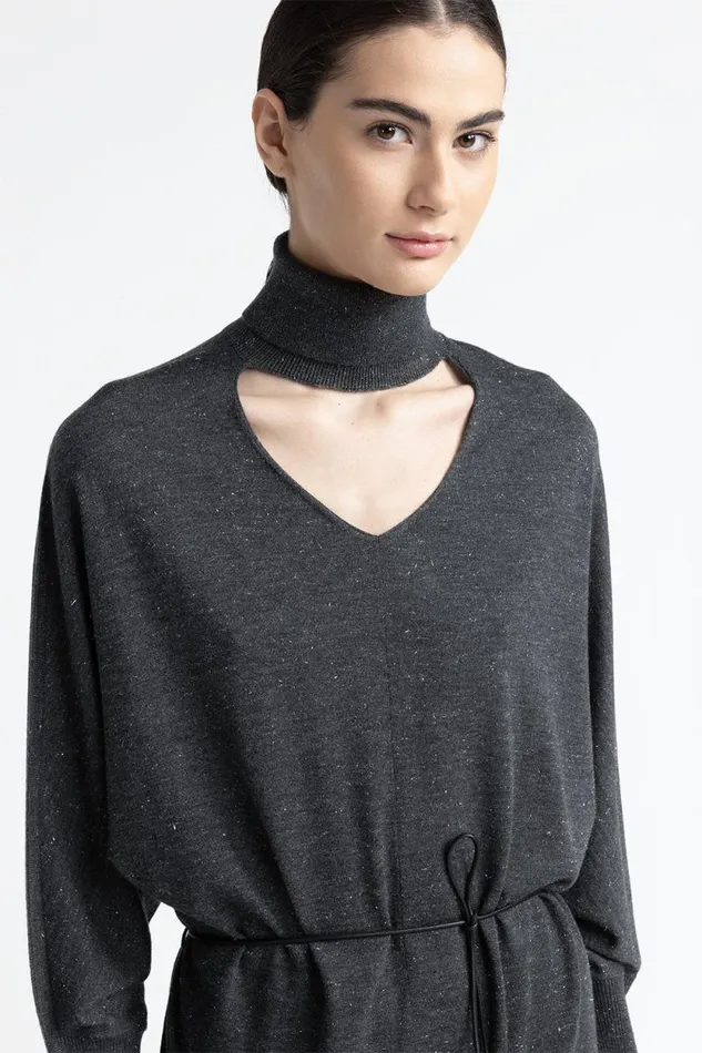 Peserico Dresses And Jumpsuits Woman Wool And Viscose Belted Midi Dress Graphite Peserico Dresses And Jumpsuits Woman Wool And Viscose Belted Midi Dress Graphite