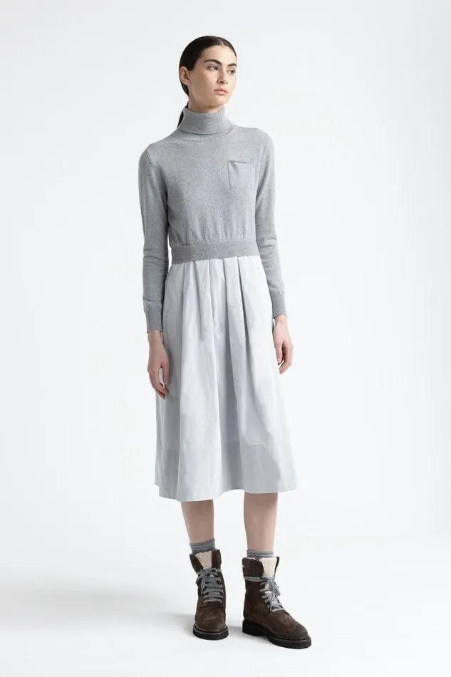 Peserico Dresses And Jumpsuits Woman Wool Silk Cashmere Lurex And Taffeta Dress Granite Peserico Dresses And Jumpsuits Woman Wool Silk Cashmere Lurex And Taffeta Dress Granite