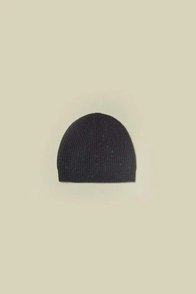Peserico Hats And Caps Woman Wool Silk And Cashmere And Lurex Beanie Graphite