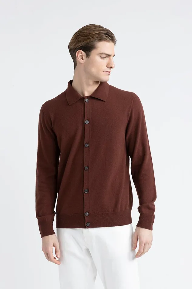 Peserico Knitwear Man Merino Wool And Cashmere Cardigan Mahogany
