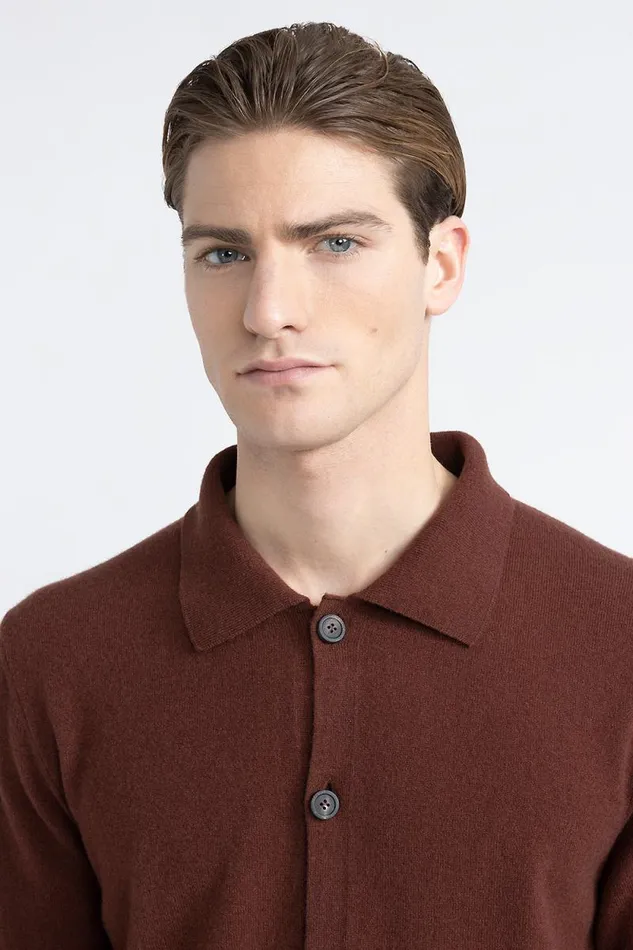 Peserico Knitwear Man Merino Wool And Cashmere Cardigan Mahogany Peserico Knitwear Man Merino Wool And Cashmere Cardigan Mahogany