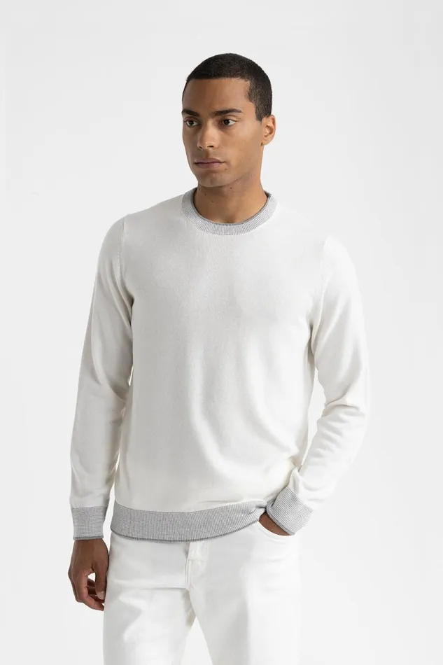 Peserico Knitwear Man Wool Silk And Cashmere Crewneck Sweater Natural White