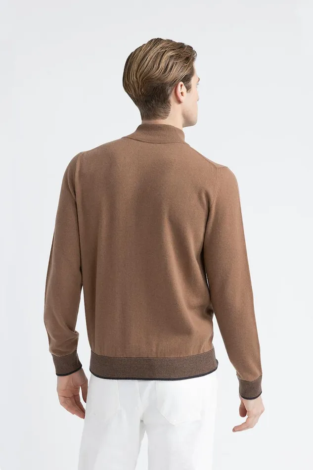 Peserico Knitwear Man Wool Silk And Cashmere High Neck Sweater Chestnut Peserico Knitwear Man Wool Silk And Cashmere High Neck Sweater Chestnut