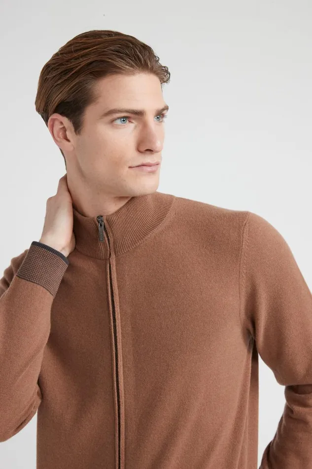 Peserico Knitwear Man Wool Silk And Cashmere High Neck Sweater Chestnut Peserico Knitwear Man Wool Silk And Cashmere High Neck Sweater Chestnut