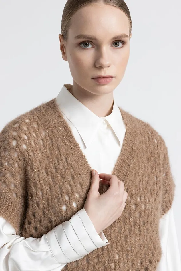 Peserico Knitwear Woman Alpaca And Mohair Gilet Macchiato Peserico Knitwear Woman Alpaca And Mohair Gilet Macchiato