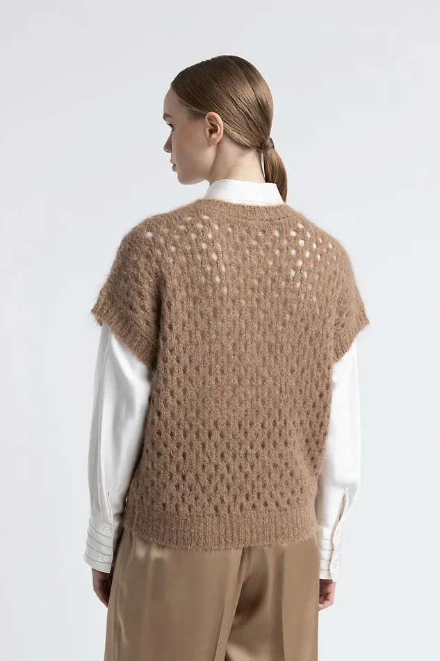 Peserico Knitwear Woman Alpaca And Mohair Gilet Macchiato Peserico Knitwear Woman Alpaca And Mohair Gilet Macchiato