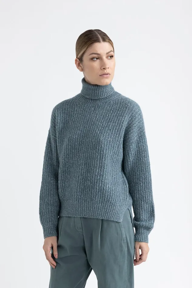 Peserico Knitwear Woman Alpaca Mohair Cotton And Lurex Sweater Alpine Green