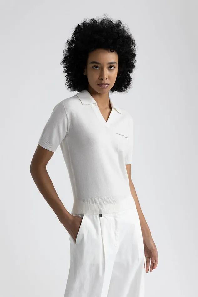 Peserico Knitwear Woman Polo Neck Sweater In Pure Cashmere Natural White