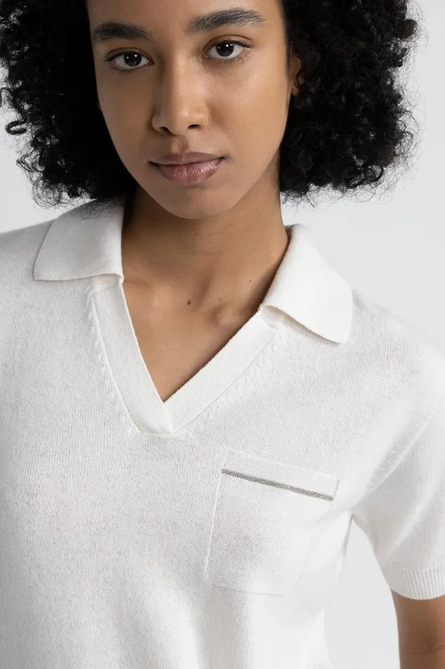 Peserico Knitwear Woman Polo Neck Sweater In Pure Cashmere Natural White Peserico Knitwear Woman Polo Neck Sweater In Pure Cashmere Natural White
