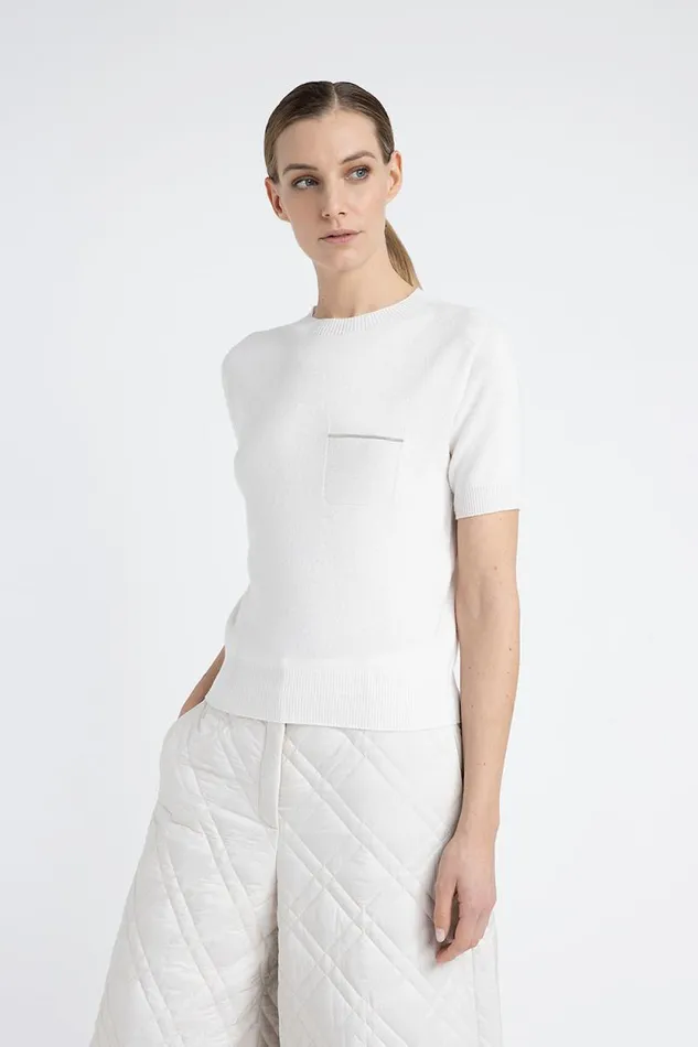 Peserico Knitwear Woman Pure Cashmere ShortSleeved Sweater Natural White