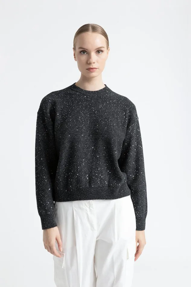 Peserico Knitwear Woman Wool Cashmere Lurex And Sequins Sweater Graphite