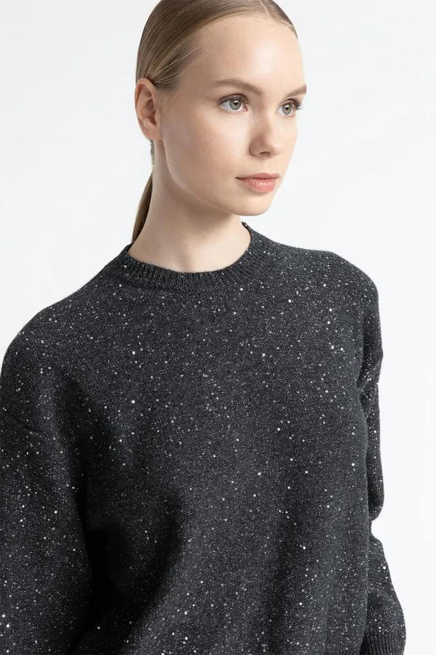Peserico Knitwear Woman Wool Cashmere Lurex And Sequins Sweater Graphite Peserico Knitwear Woman Wool Cashmere Lurex And Sequins Sweater Graphite