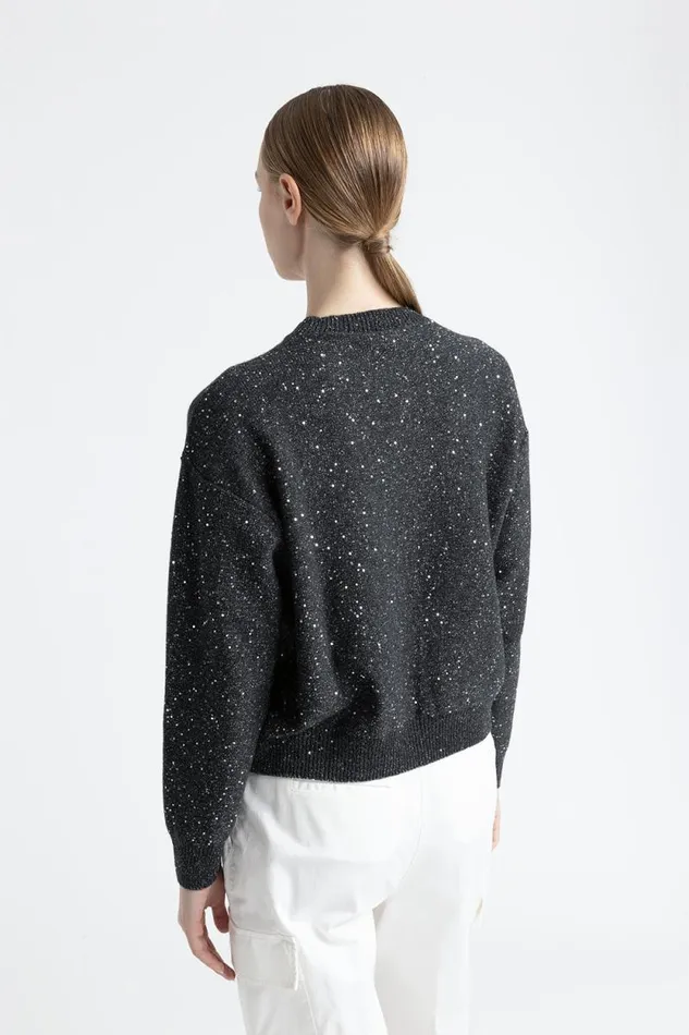 Peserico Knitwear Woman Wool Cashmere Lurex And Sequins Sweater Graphite Peserico Knitwear Woman Wool Cashmere Lurex And Sequins Sweater Graphite
