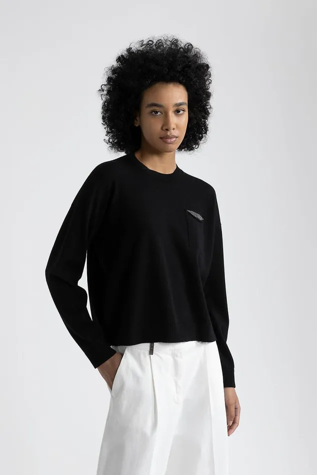 Peserico Knitwear Woman Wool Silk And Cashmere CrewNeck Sweater Black