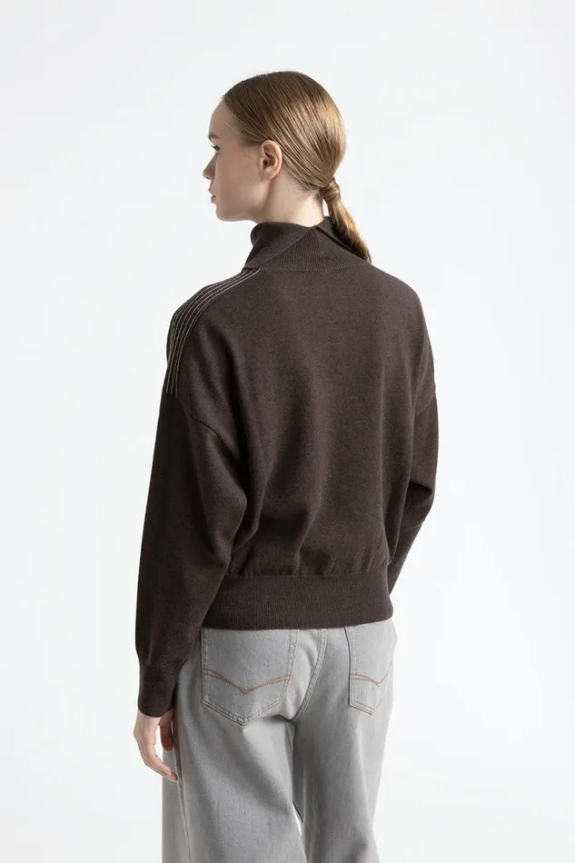 Peserico Knitwear Woman Wool Silk And Cashmere Crewneck Sweater Walnut Peserico Knitwear Woman Wool Silk And Cashmere Crewneck Sweater Walnut