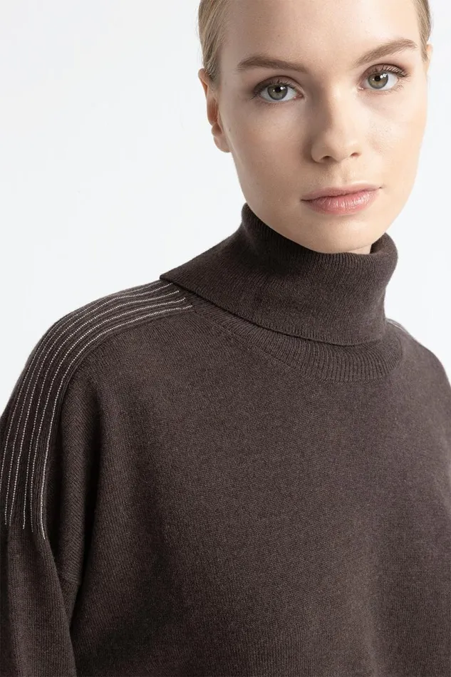 Peserico Knitwear Woman Wool Silk And Cashmere Crewneck Sweater Walnut Peserico Knitwear Woman Wool Silk And Cashmere Crewneck Sweater Walnut