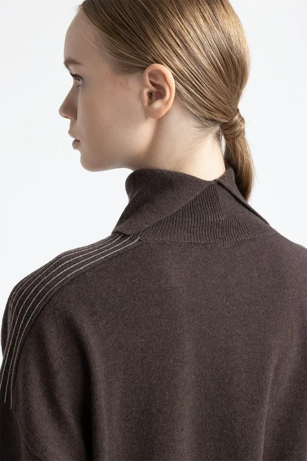 Peserico Knitwear Woman Wool Silk And Cashmere Crewneck Sweater Walnut Peserico Knitwear Woman Wool Silk And Cashmere Crewneck Sweater Walnut