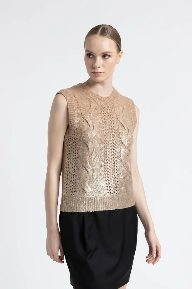 Peserico Knitwear Woman Wool Silk And Cashmere Laminated Gilet Macchiato