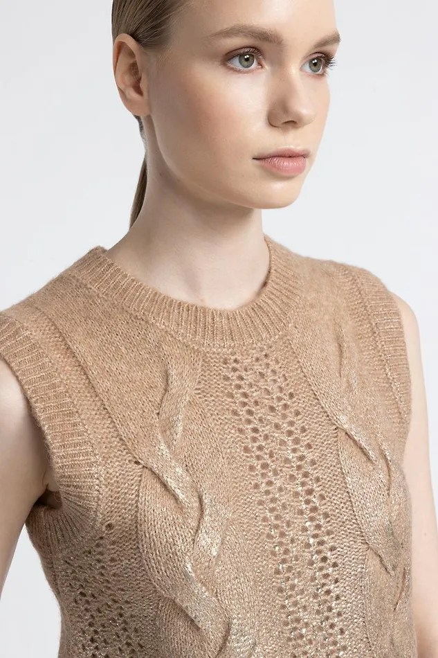 Peserico Knitwear Woman Wool Silk And Cashmere Laminated Gilet Macchiato Peserico Knitwear Woman Wool Silk And Cashmere Laminated Gilet Macchiato