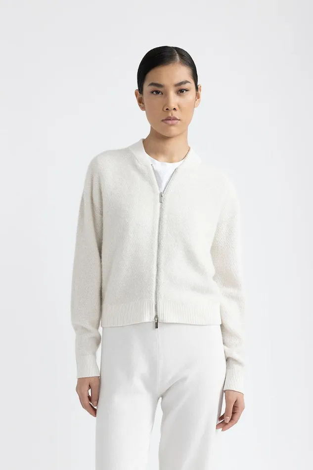 Peserico Knitwear Woman Wool Silk Cashmere Alpaca Bomber Jacket Natural White Peserico Knitwear Woman Wool Silk Cashmere Alpaca Bomber Jacket Natural White