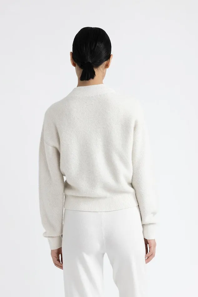 Peserico Knitwear Woman Wool Silk Cashmere Alpaca Bomber Jacket Natural White Peserico Knitwear Woman Wool Silk Cashmere Alpaca Bomber Jacket Natural White