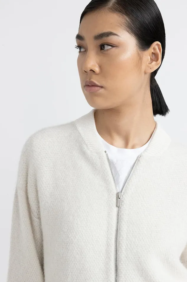 Peserico Knitwear Woman Wool Silk Cashmere Alpaca Bomber Jacket Natural White Peserico Knitwear Woman Wool Silk Cashmere Alpaca Bomber Jacket Natural White