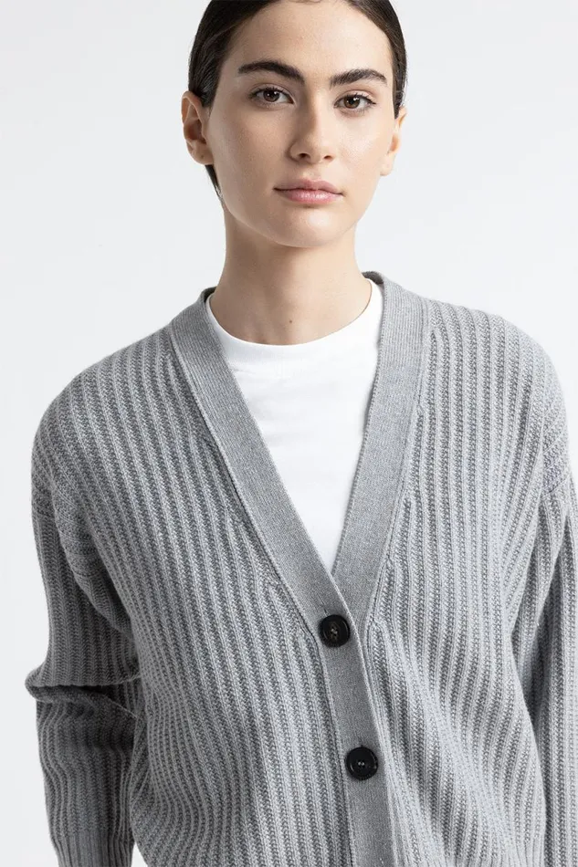 Peserico Knitwear Woman Wool Silk Cashmere And Lurex Cardigan Granite Peserico Knitwear Woman Wool Silk Cashmere And Lurex Cardigan Granite